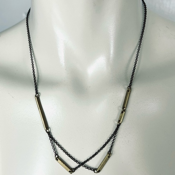- Jewelry - Bohemian Necklace Antique gold bronze bar layered necklace double bottom strand